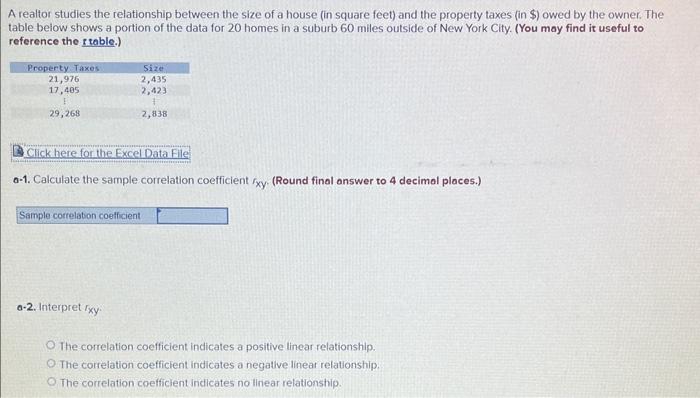 Solved A realtor studies the relationship between the size | Chegg.com