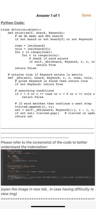Solved Answer 1 of 1 Done Python Code: class Solution | Chegg.com
