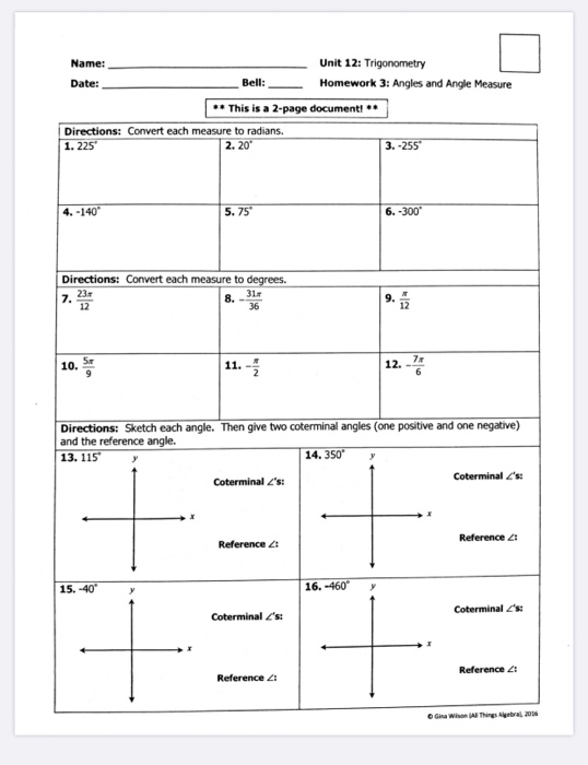 Name Date Unit 12 Trigonometry Bell Homework 3 Chegg 