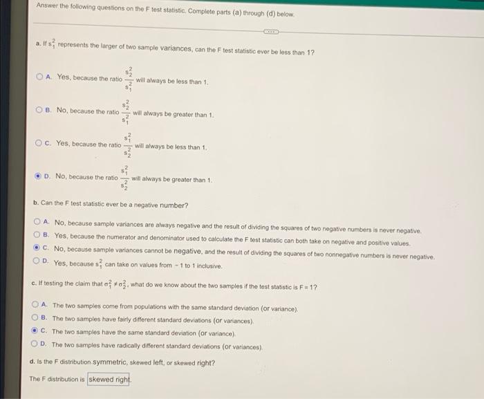 Solved Answer the following questions on the F test | Chegg.com
