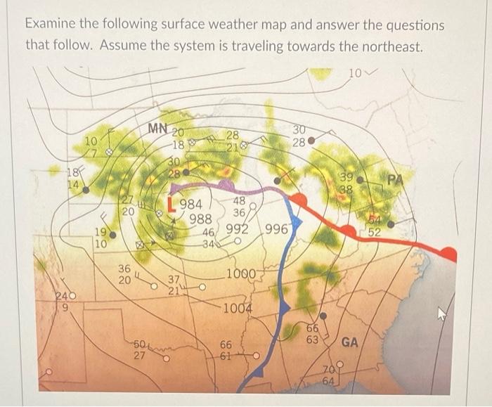 Solved Examine the following surface weather map and answer | Chegg.com