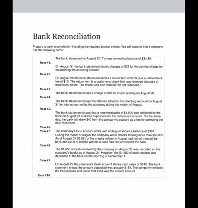 Solved Bank Reconciliation Prepare A Bank Reconciliation 