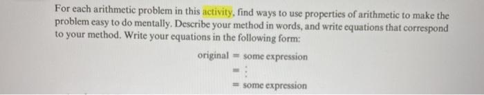 Solved For each arithmetic problem in this activity, find | Chegg.com