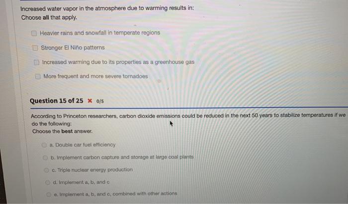 Solved Increased water vapor in the atmosphere due to | Chegg.com