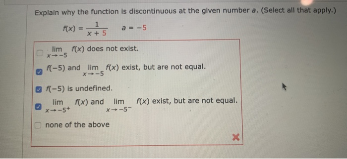 Solved Explain why the function is discontinuous at the | Chegg.com