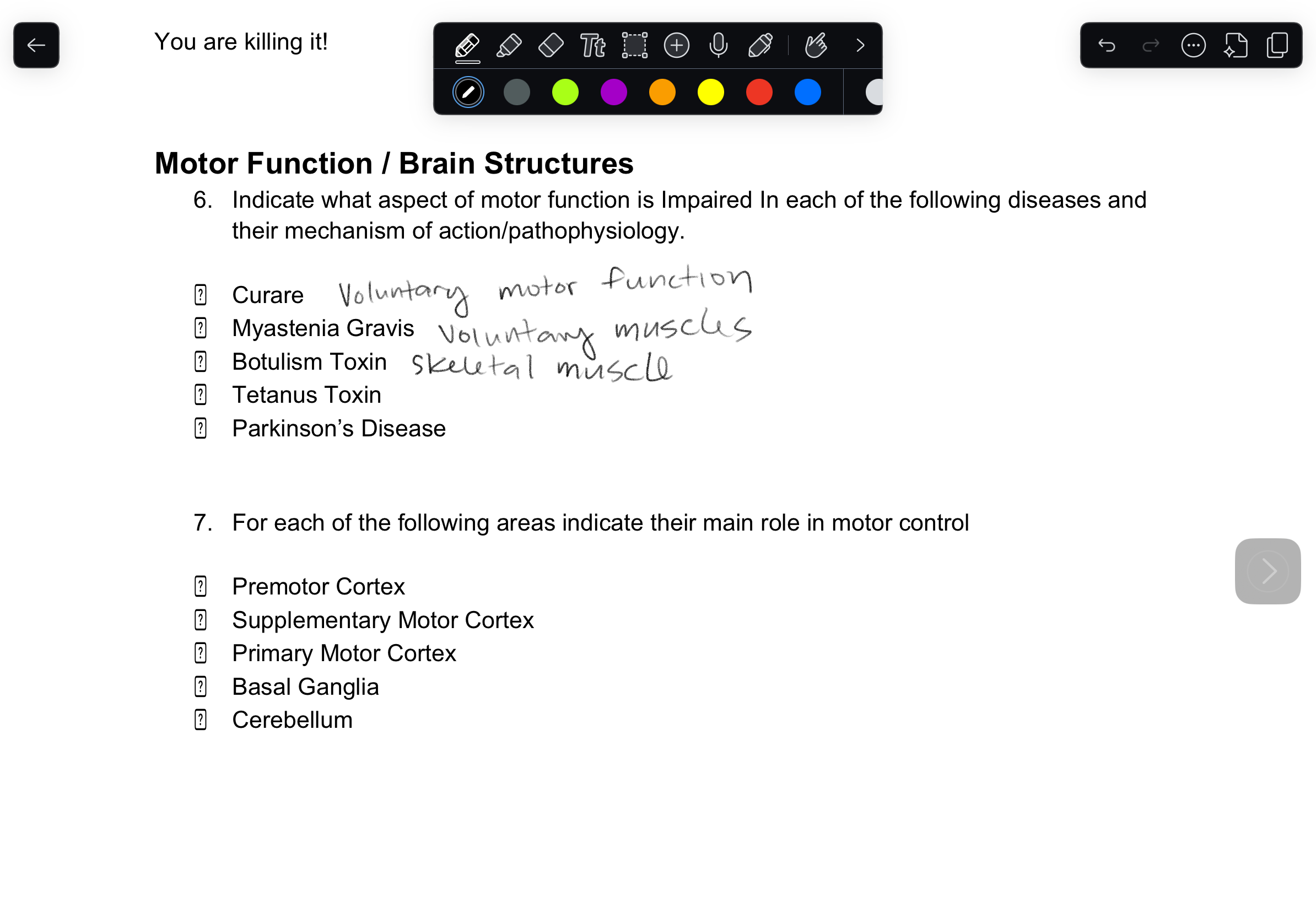 Solved Motor Function / ﻿Brain Structures6. ﻿Indicate what | Chegg.com