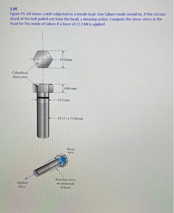 Solved 166 Figure P169 shows a bolt subjected to a tensile