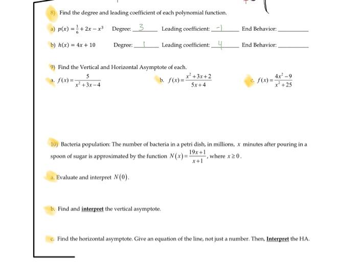 Solved 8) Find the degree and leading coefficient of each | Chegg.com