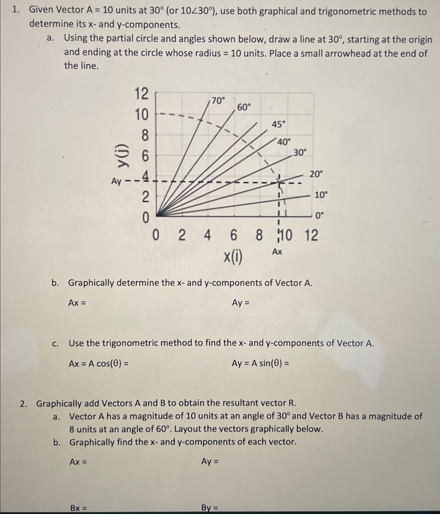 Solved Given Vector A=10 ﻿units at 30° (or 10?30° ), ﻿use | Chegg.com