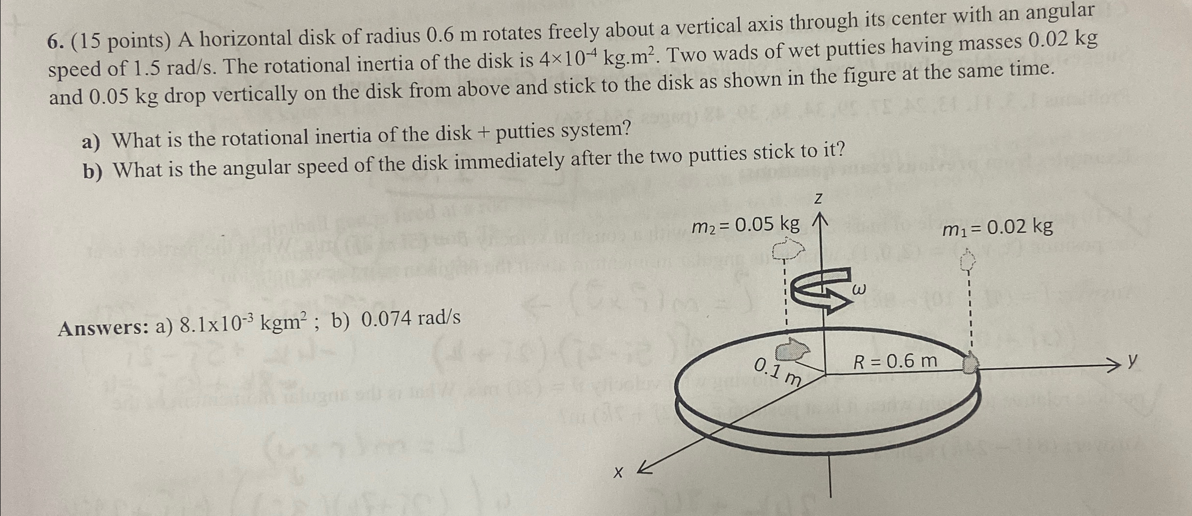 Solved ( 15 ﻿points) ﻿A horizontal disk of radius 0.6m | Chegg.com