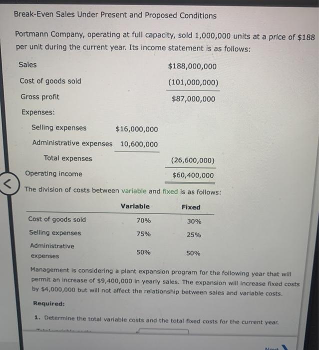 Solved Break Even Sales Under Present And Proposed Chegg