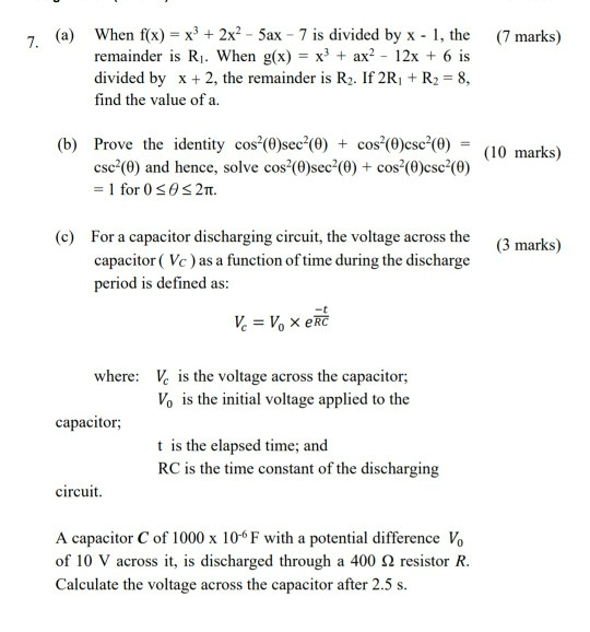 Solved 7 Marks 7 A When F X X3 2x Sax 7 Is Chegg Com