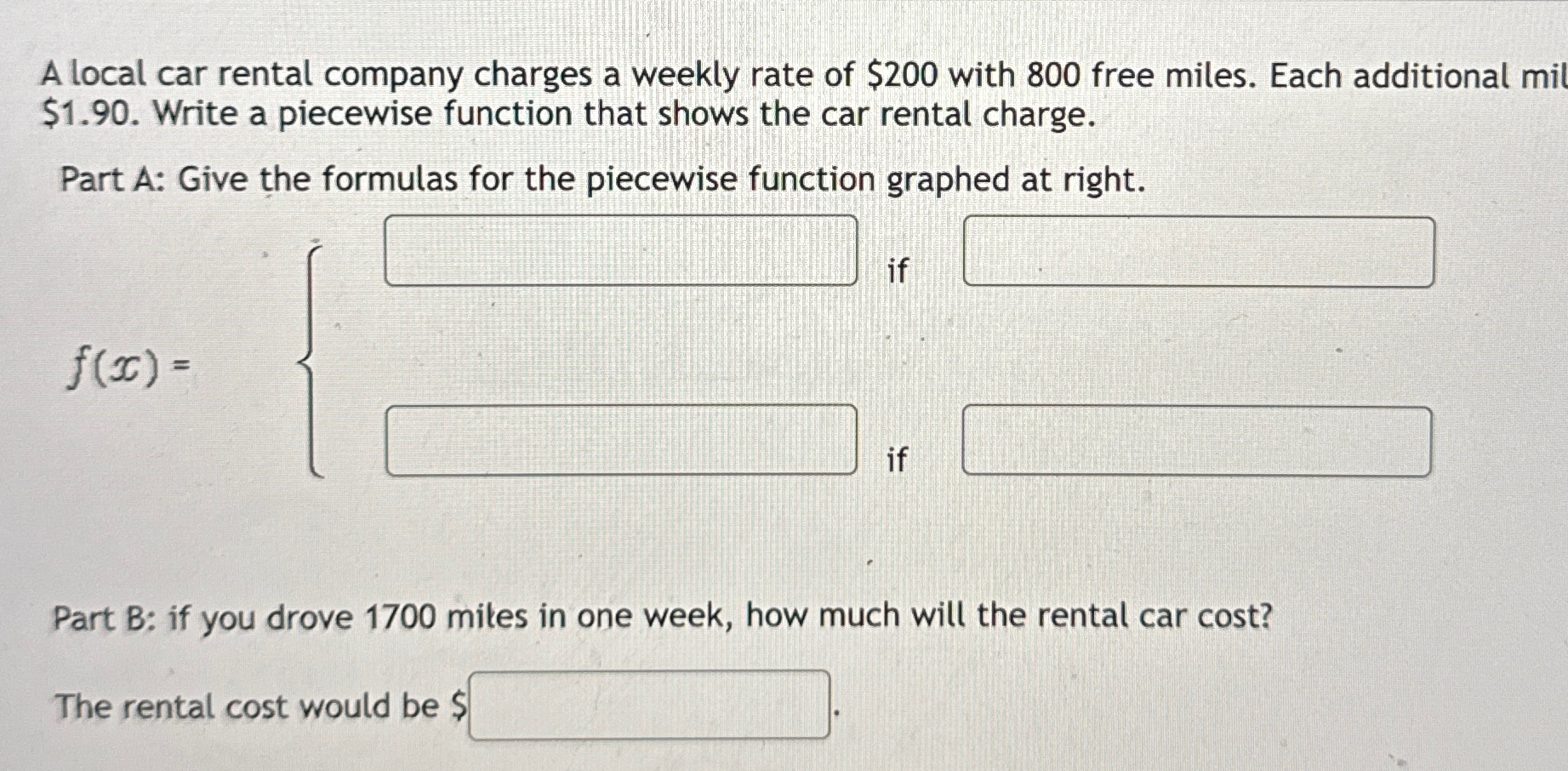 Solved A local car rental company charges a weekly rate of | Chegg.com