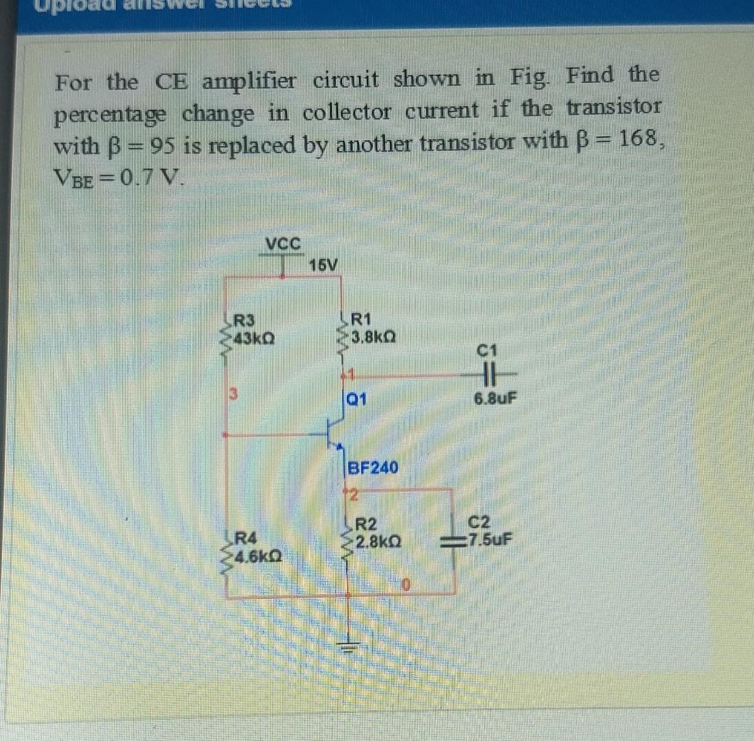 Solved For the CE amplifier circuit shown in Fig. Find the | Chegg.com