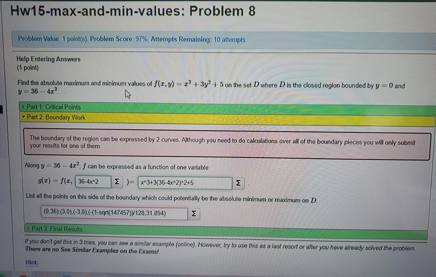Solved Find the absolute maxium and minimum values of | Chegg.com