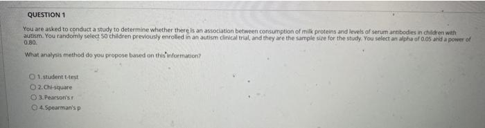 Solved QUESTION 1 You are asked to conduct a study to | Chegg.com