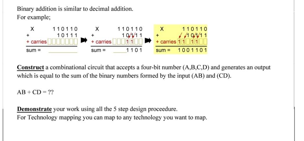 Solved Binary addition is similar to decimal addition. For | Chegg.com