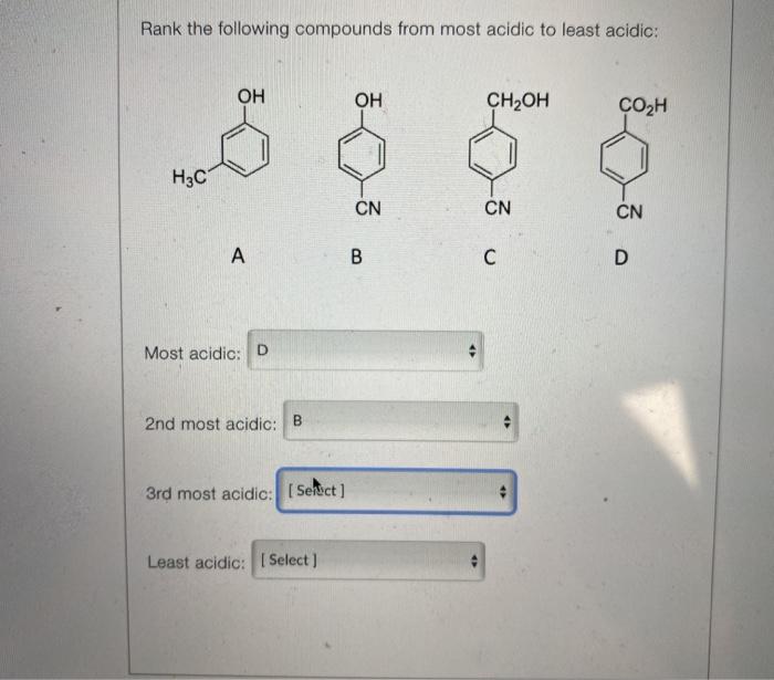Solved Rank the following compounds from most acidic to