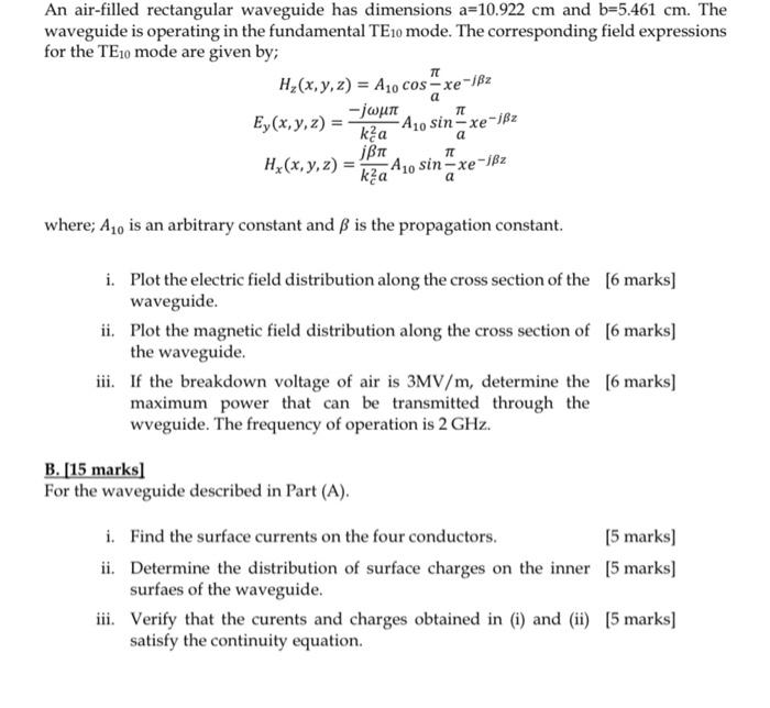 Solved An air-filled rectangular waveguide has dimensions | Chegg.com