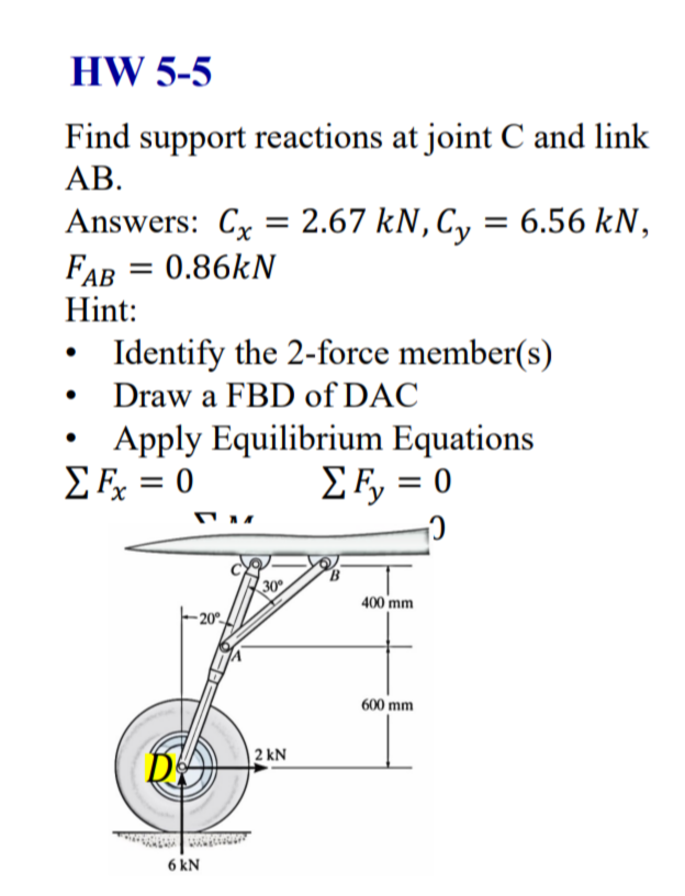 Find support reactions at joint C and link AB. | Chegg.com
