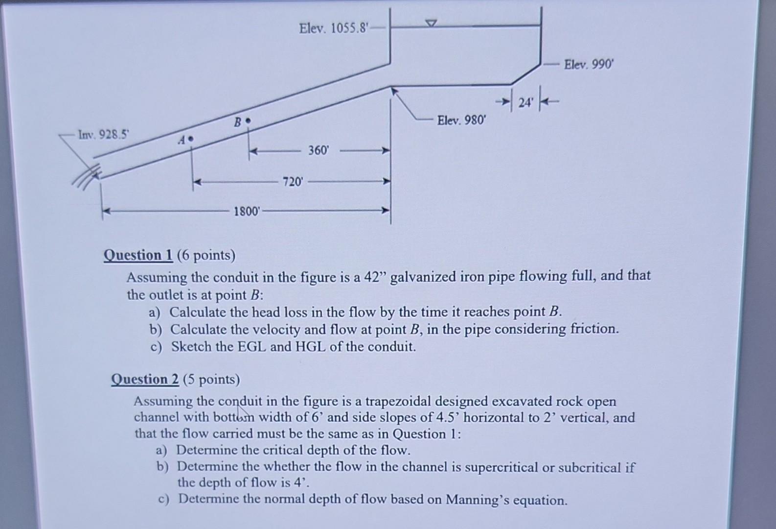 Question 1 (6 points) Assuming the conduit in the
