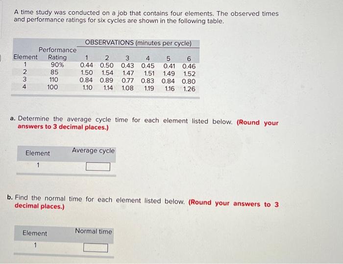 Solved A time study was conducted on a job that contains | Chegg.com