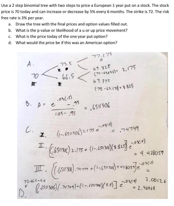 Use a 2 step binomial tree with two steps to price a | Chegg.com