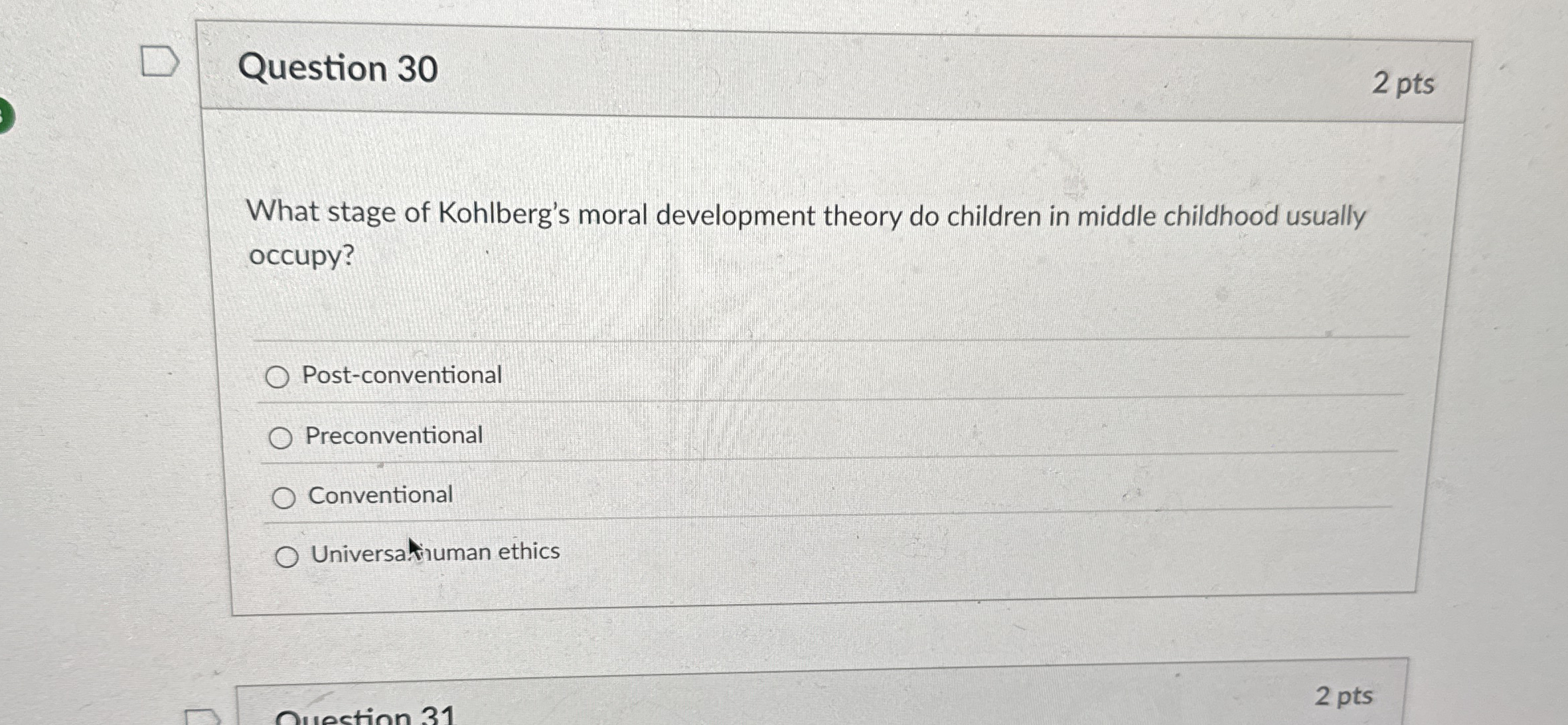 Solved Question 302 ﻿ptsWhat stage of Kohlberg's moral