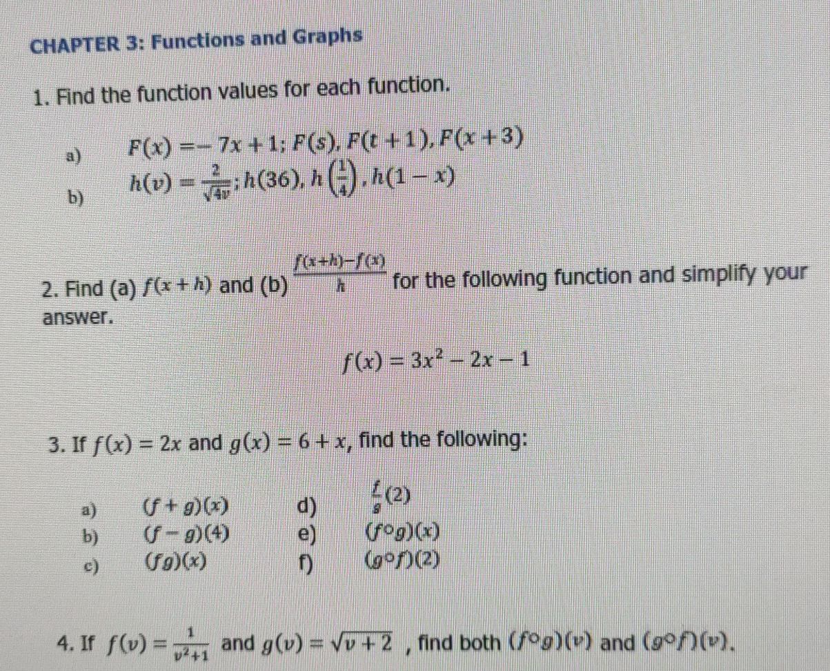 Solved Chapter 3 Functions And Graphs 1 Find The Functi Chegg Com