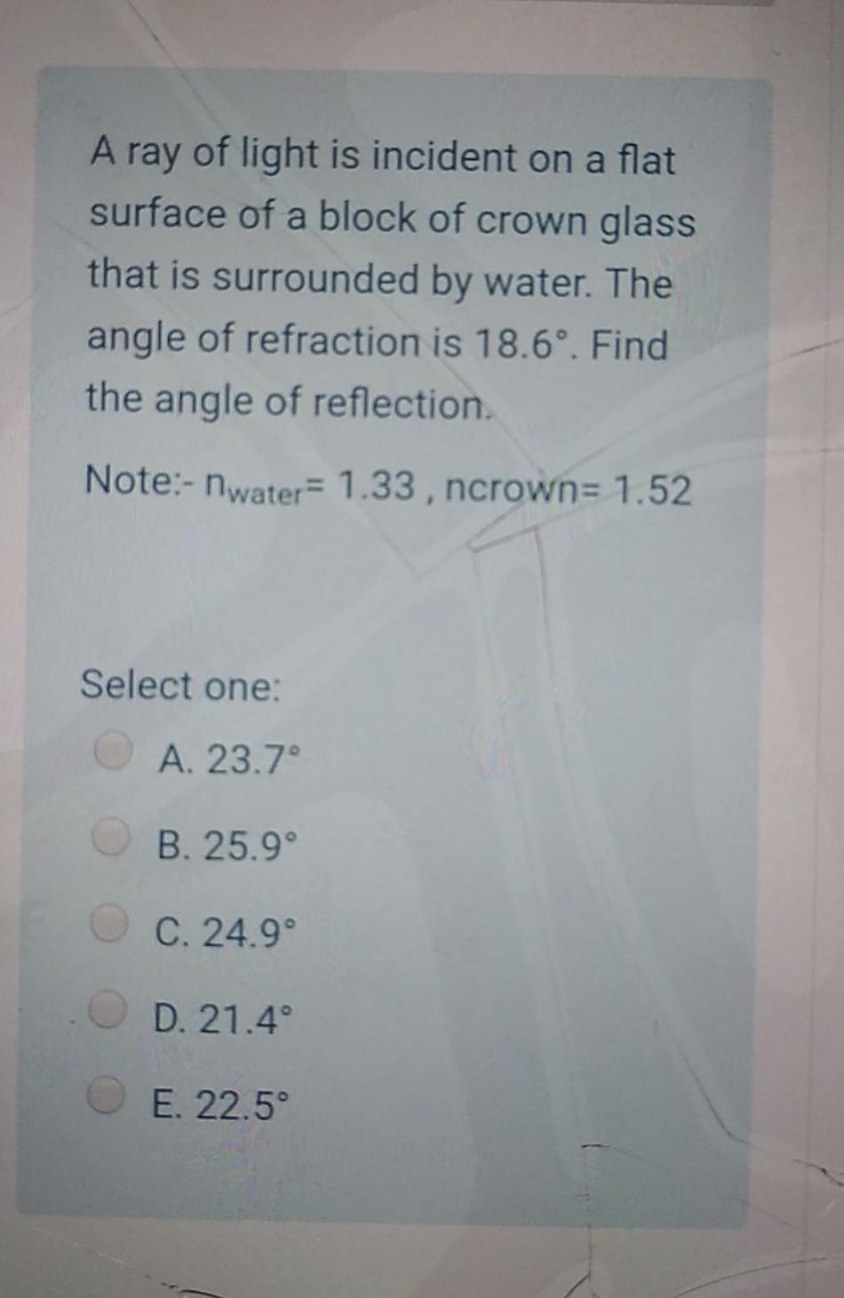 Solved A ray of light is incident on a flat surface of a | Chegg.com