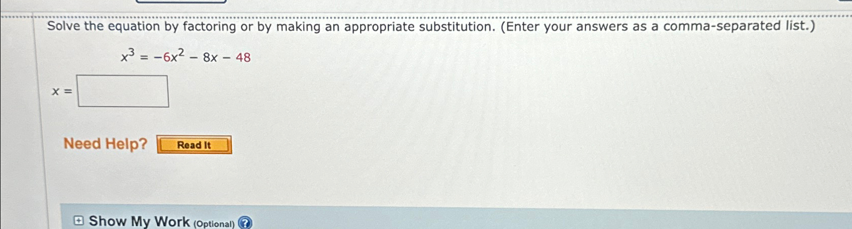 Solved Solve the equation by factoring or by making an | Chegg.com