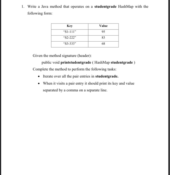 Solved Write a Java method that operates on a studentgrade | Chegg.com