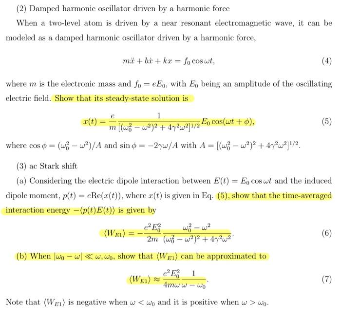 Solved 1. Lorentz model A classical analog of a two-level | Chegg.com