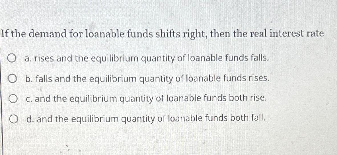 Solved If the demand for loanable funds shifts right, then