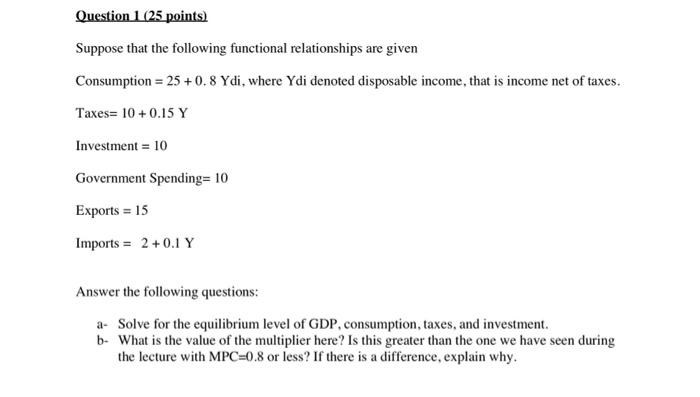 Solved Question 1 (25 points) Suppose that the following | Chegg.com