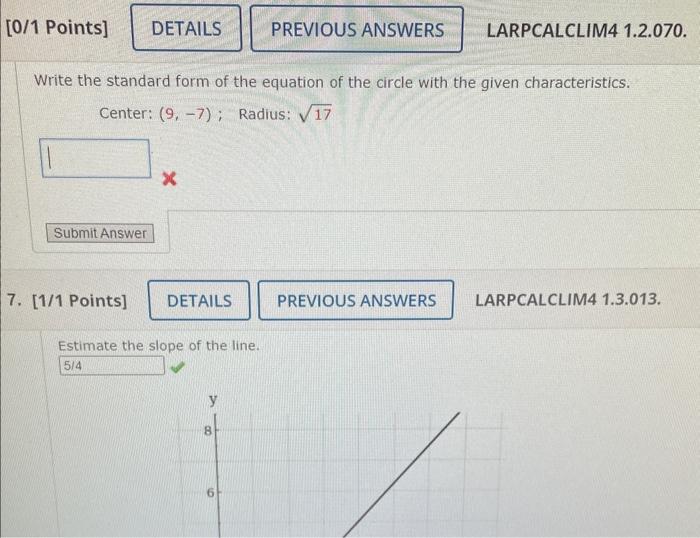 Solved Write the standard form of the equation of the circle | Chegg.com