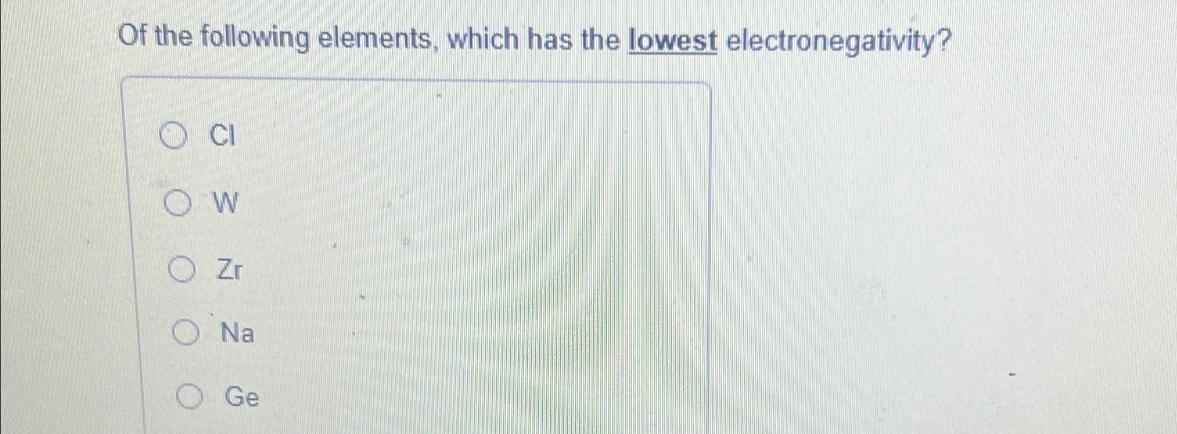 Solved Of the following elements, which has the lowest | Chegg.com