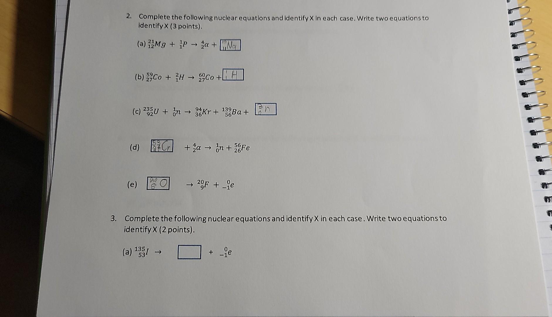 Solved 2. Complete the following nuclear equations and | Chegg.com