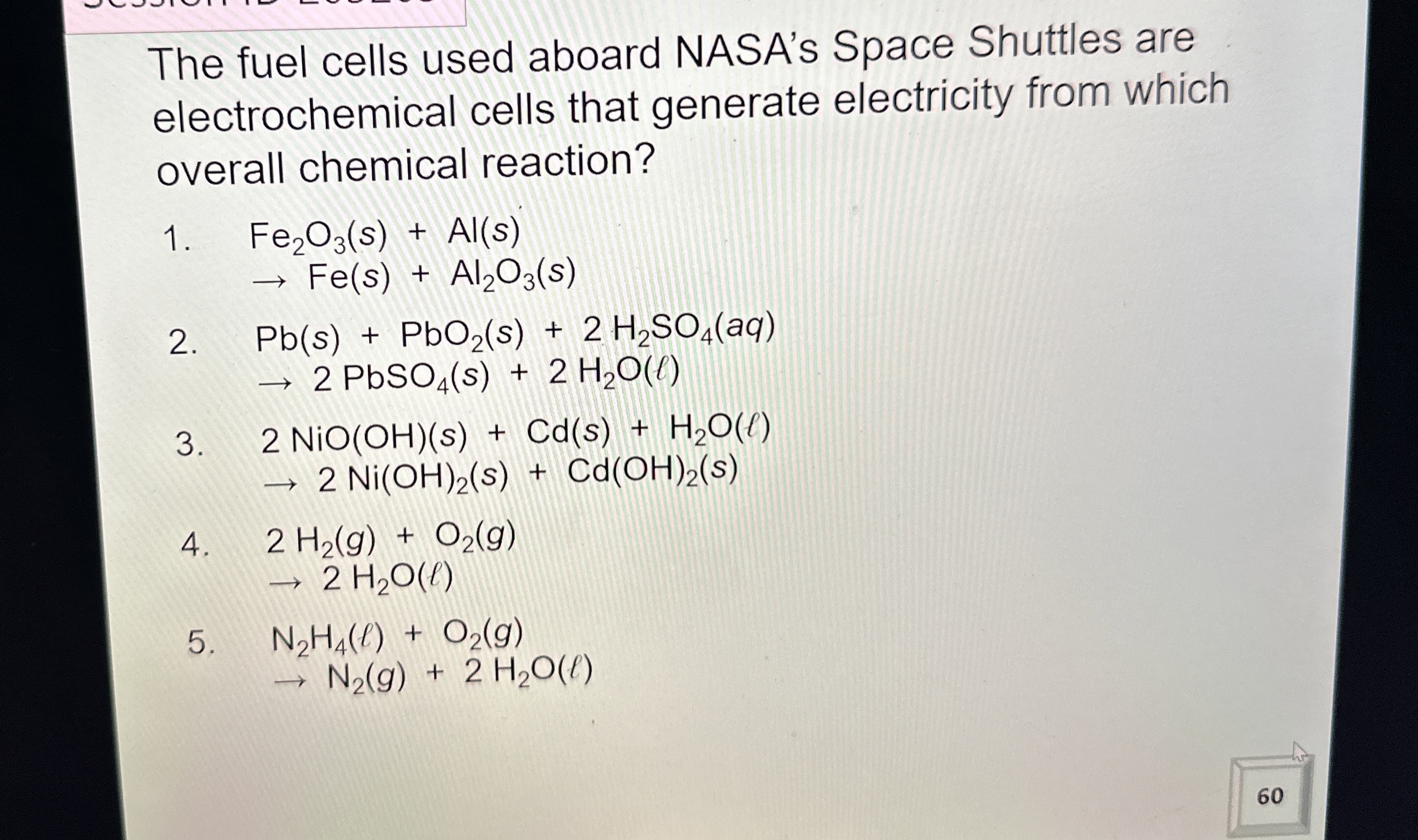 Solved The fuel cells used aboard NASA's Space Shuttles are | Chegg.com