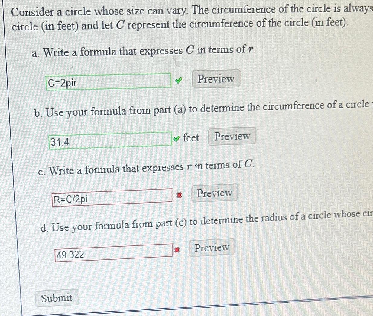 circumference of circle whose radius is r