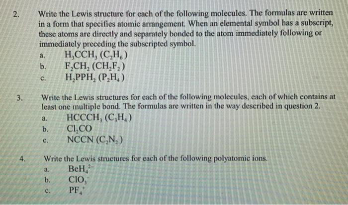 Solved 2. Write the Lewis structure for each of the | Chegg.com