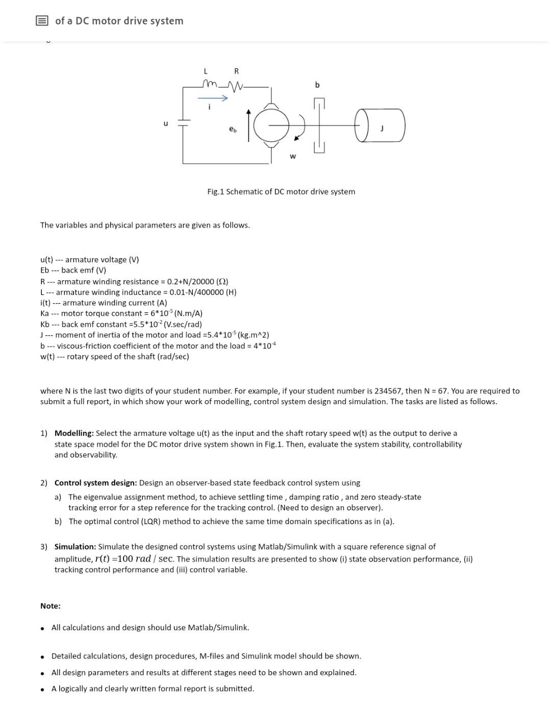 Fig.1 Schematic of DC motor drive system The | Chegg.com