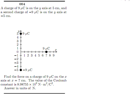 Solved A Charge Of 9 Mu C Is On The Y Axis At 5 Cm And A Chegg Com