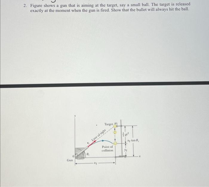 Solved 2. Figure shows a gun that is aiming at the target, | Chegg.com