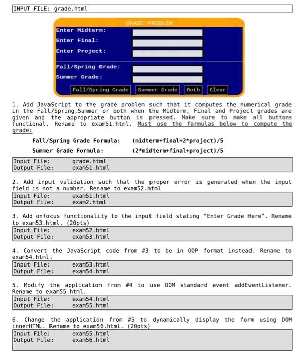 Solved INPUT FILE: grade.html GRADE PROBLEM Enter Midterm: | Chegg.com
