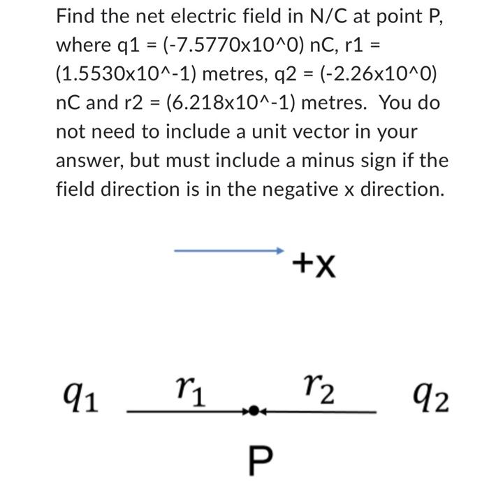 Solved Find the net electric field in N/C at point P, where | Chegg.com