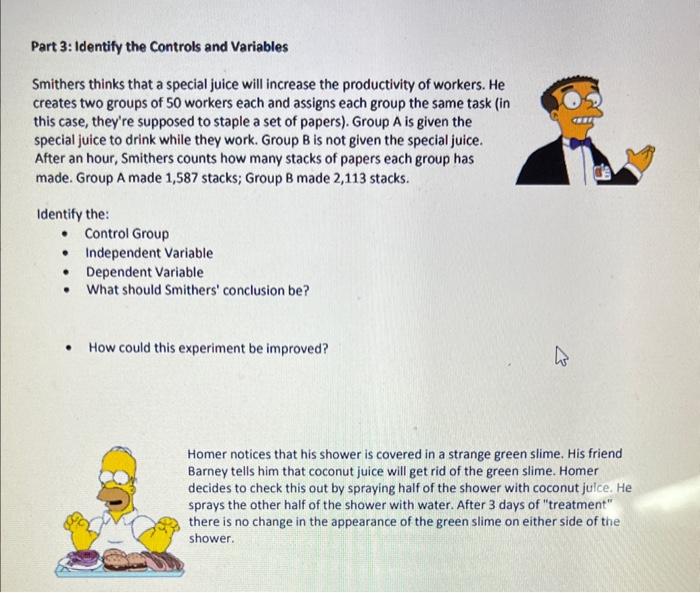 Solved Part 3: Identify the Controls and Variables Smithers | Chegg.com