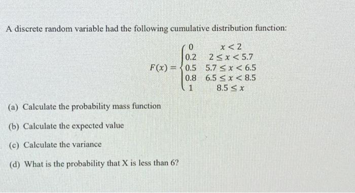 Solved A Discrete Random Variable Had The Following 3124