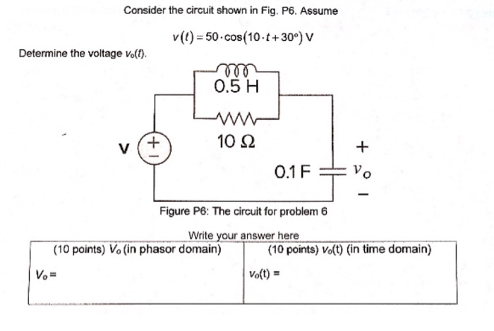 Solved Consider the circuit shown in Fig. P6. Assume v(t) = | Chegg.com