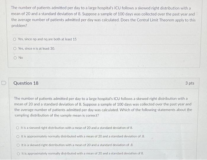 Solved The number of patients admitted per day to a large | Chegg.com